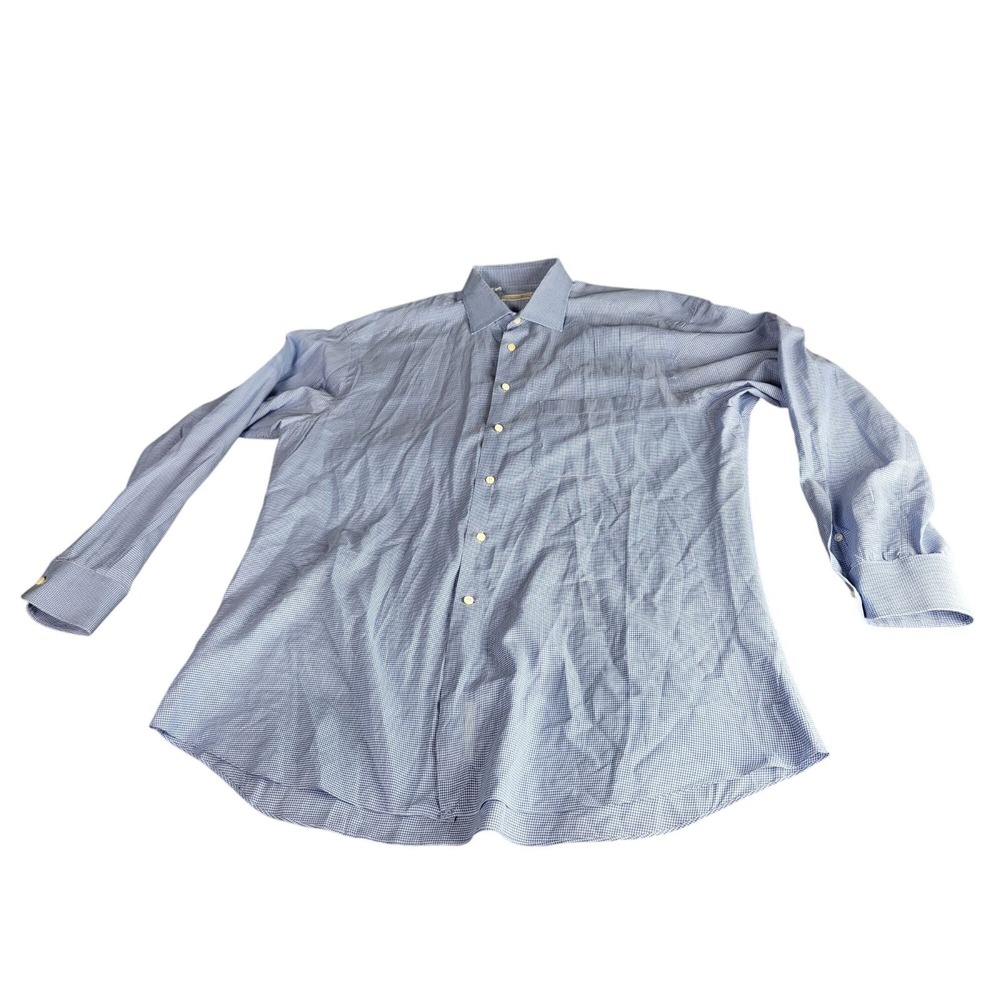 Ermenegildo Zegna Mens Size L Blue White Gingham Dress Shirt Button Up Luxury
